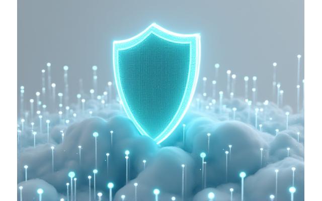 Icono de escudo y candado sobre una red de datos, simbolizando la protección de la información de salud digital.