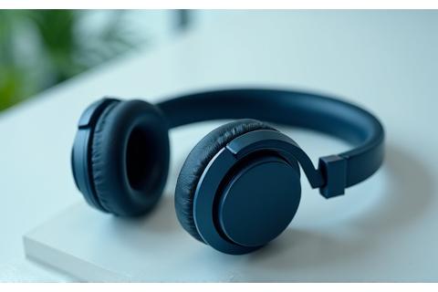 Auriculares modernos con cancelación de ruido, de color azul pacífico, ideales para la concentración.